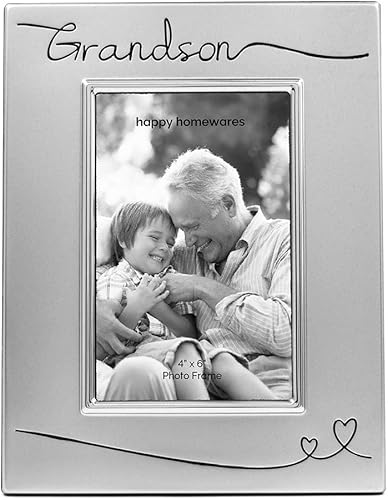 Haysom Interiors Hermoso portarretratos de nieto chapado en plata de dos tonos de 4 x 6 pulgadas con terciopelo negro, idea de regalo única y