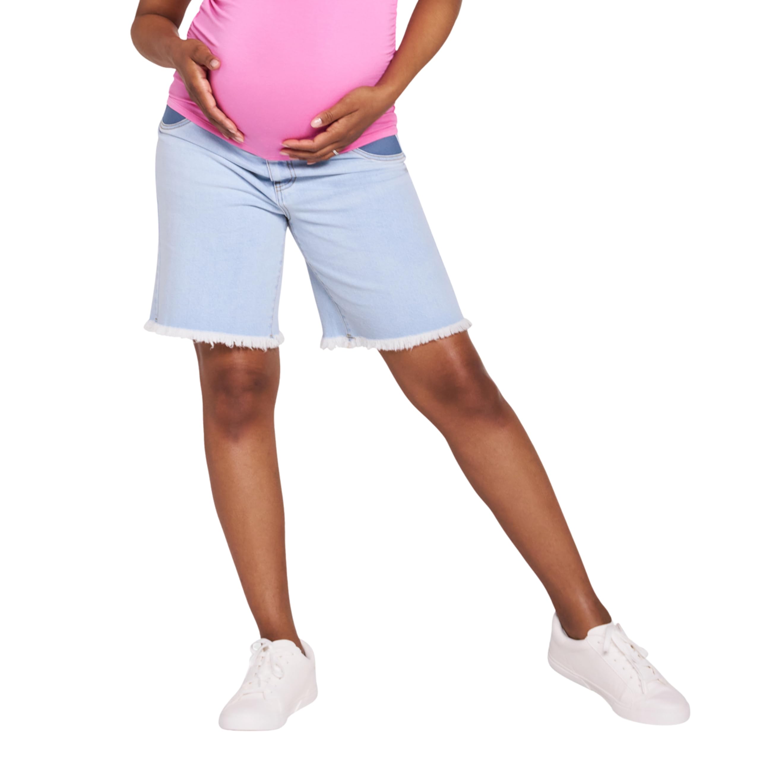 Motherhood Maternity Womens Under the Belly Denim Pregnancy Shorts with Side Elastic Panel Insets