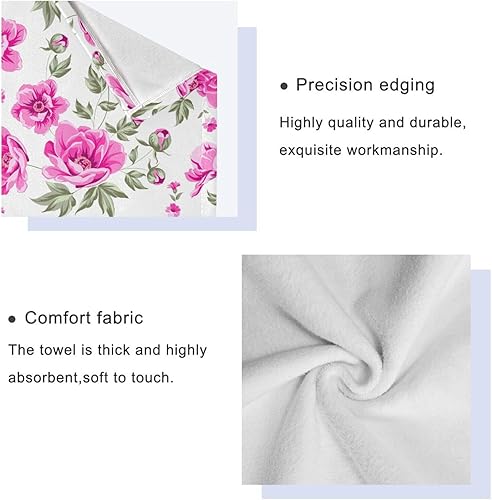 Miniatura 4 de Elegante juego de 3 toallas de baño de peonía rosa, súper suaves, 1 toalla de mano, 1 paño de lavado, 1 toalla de baño, toallas decorativas para