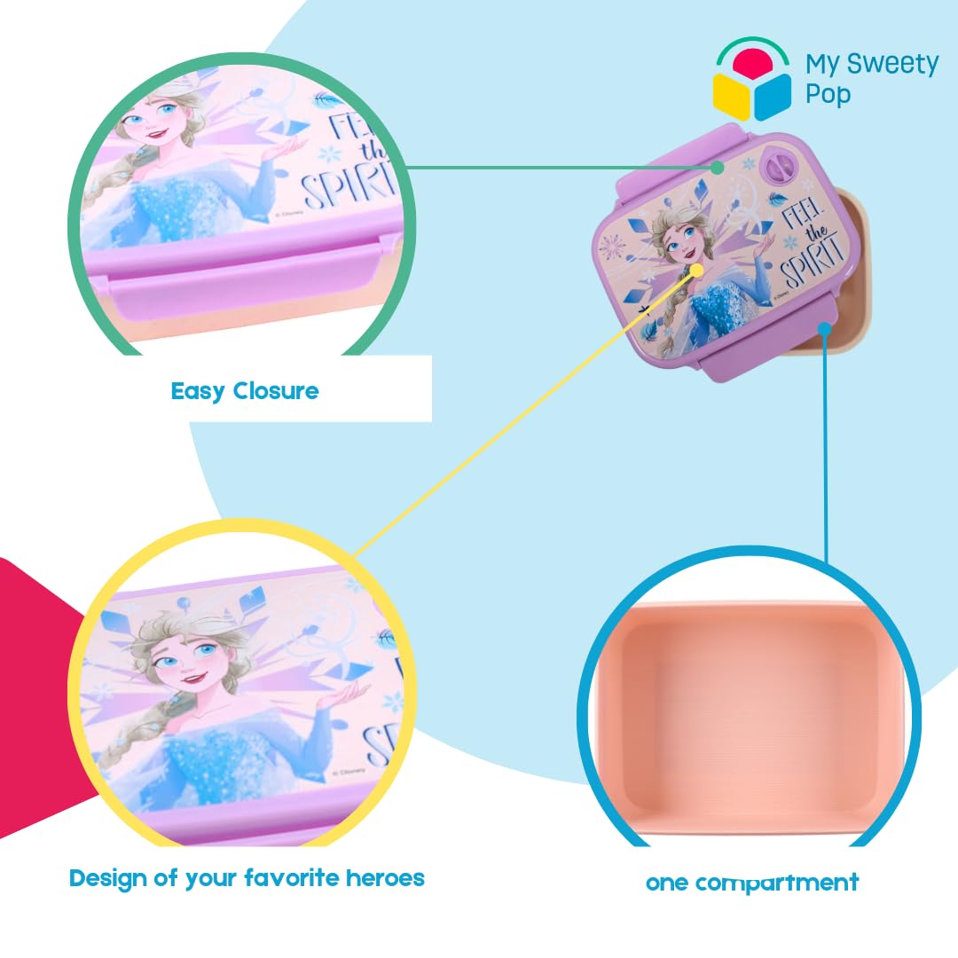 My Sweety Pop Lunchset – Broodtrommel (17x11x6 Cm) + Drinkfles (500 Ml) – Frozen Thema, Roze/paars