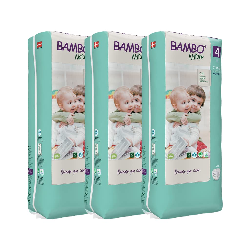 Bambo Nature Pañales Bébé Talla 4 – 7 a 14kg (Pack 3×48 Un)