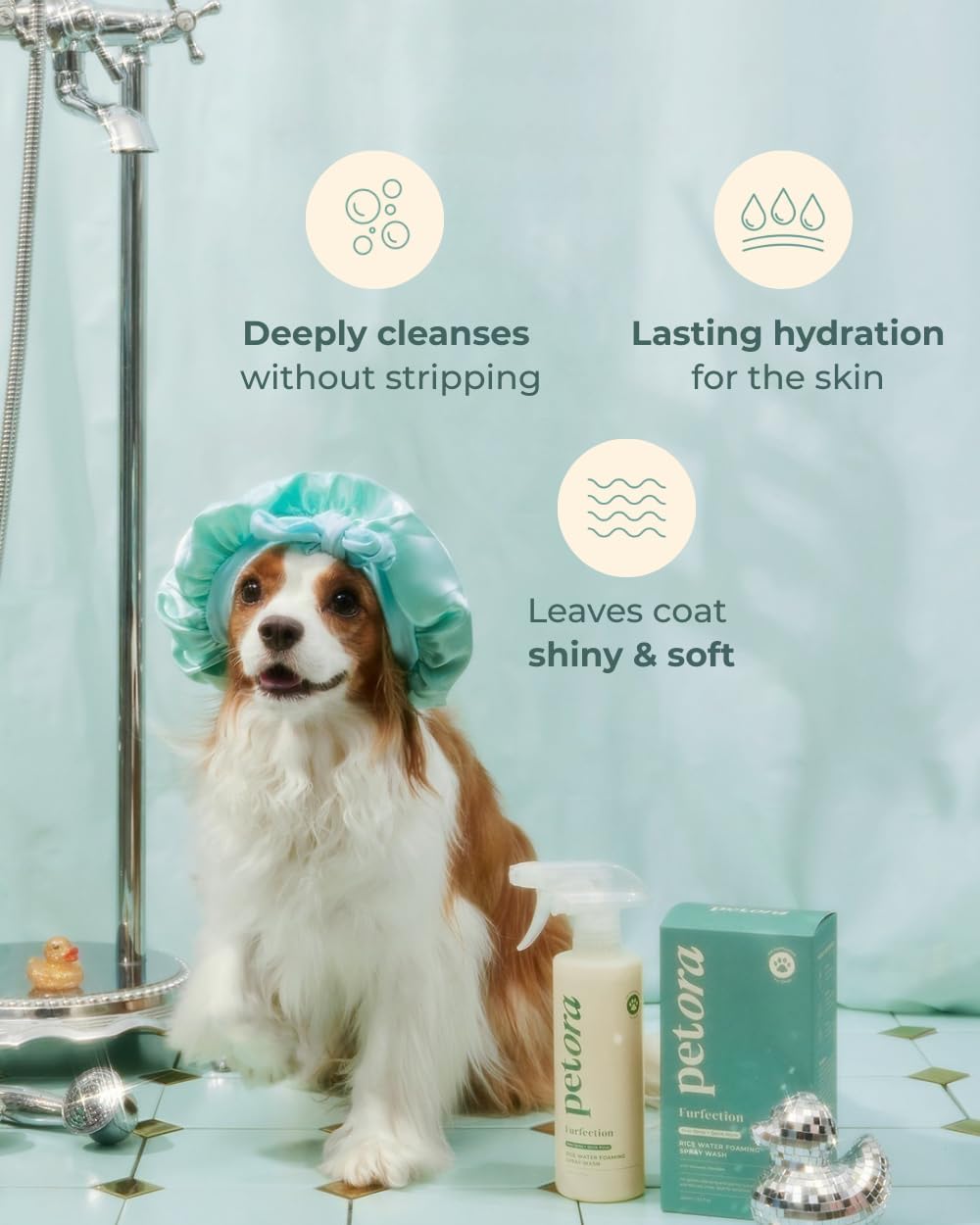 [petora] FURFECTION Rice Water Foaming Spray Shampoo for Dogs | Free of Harsh Ingredients, Fragrance | 2-in-1 Dog Shampoo and Conditioner | Plant-Based, pH-Balanced Formula (13.5 Fl Oz)