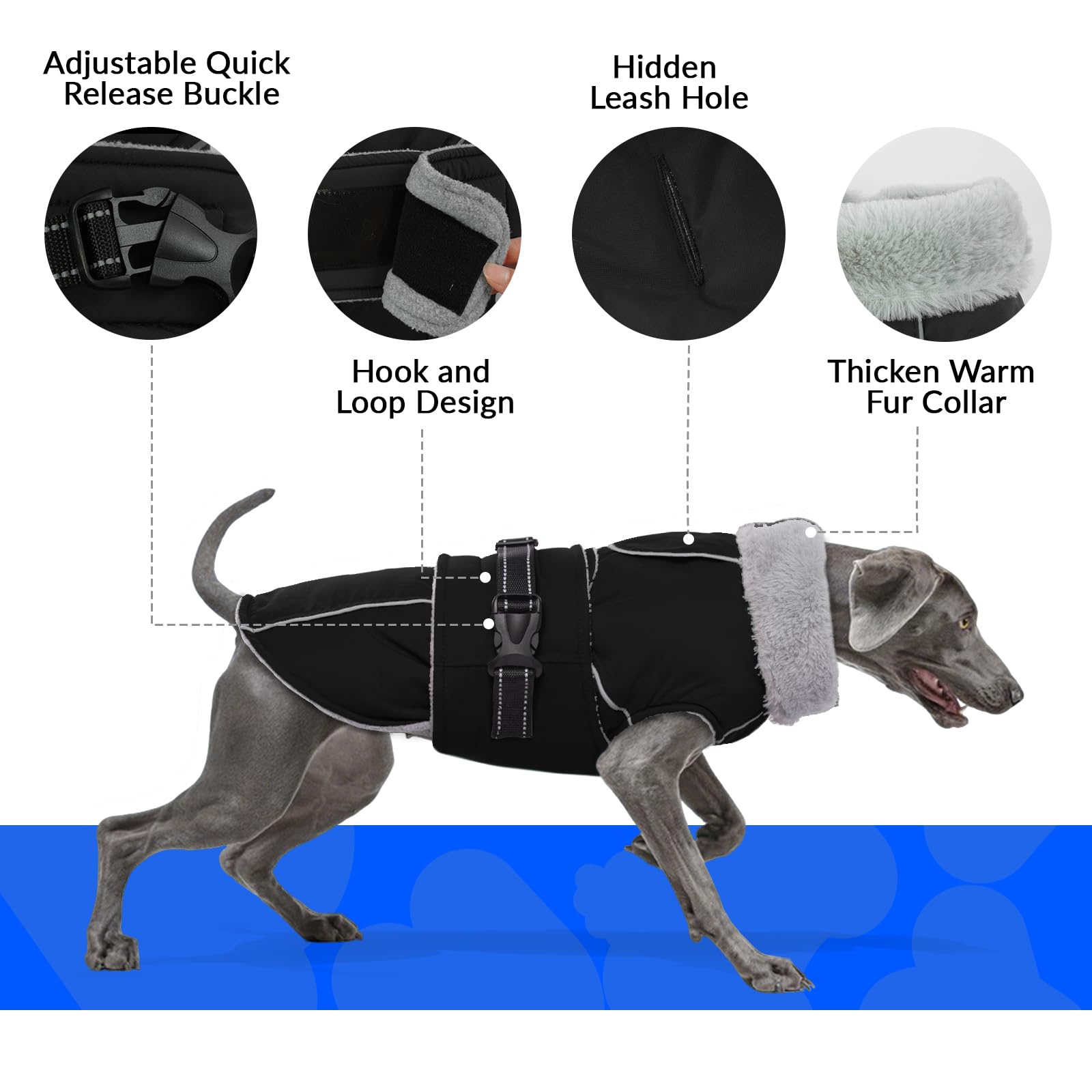Veste imperméable pour chien manteau extra chaud noir taille XL