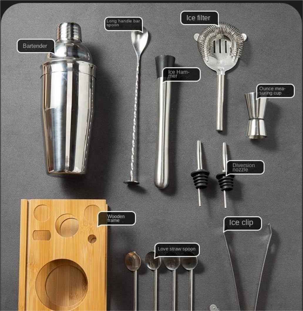Cocktail Shaker Set Shaker per Cocktail Kit Barista Per Mixer Shaker Per Cocktail In Acciaio Inossidabile Da 14 Pezzi, Set Di Strumenti Con Set Da Cocktail Con Supporto Shaker Cocktail Set Cocktail Se