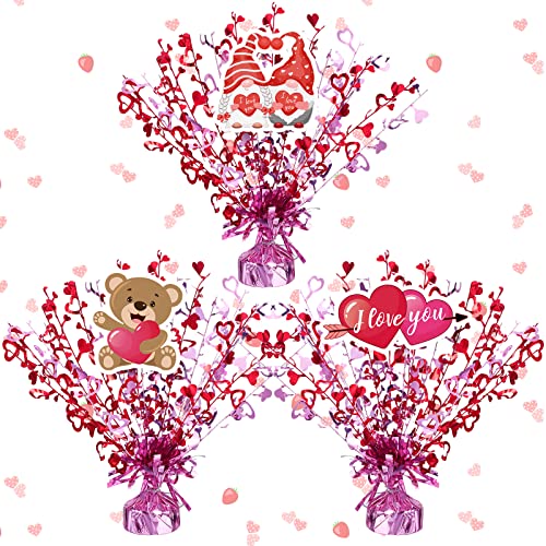 Capoda 3 Pcs Valentine's Day Table Decorations Red Pink Heart Metallic Foil Spray Centerpieces Balloon Weight Cut Out for Anniversary Classroom Party Decoration Women Birthday Gift
