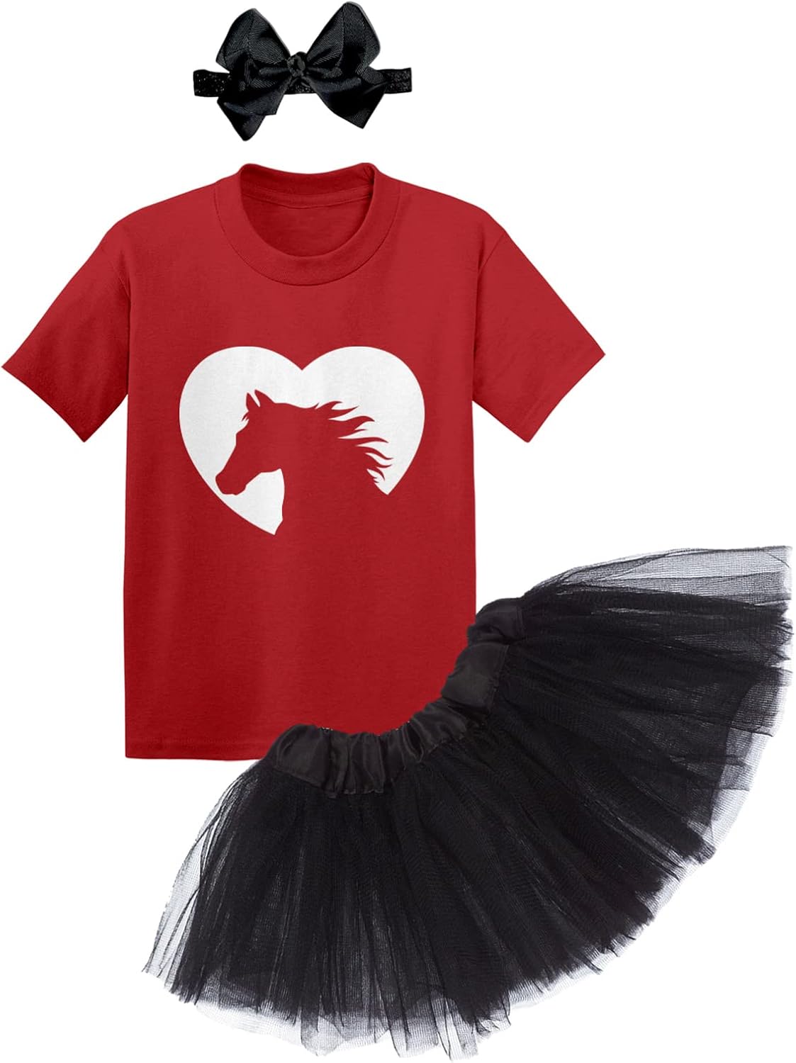 Tcombo Horse Head In Heart - Equestrian Riding Baby Bodysuit + Tutu Skirt + Bow Headband Set
