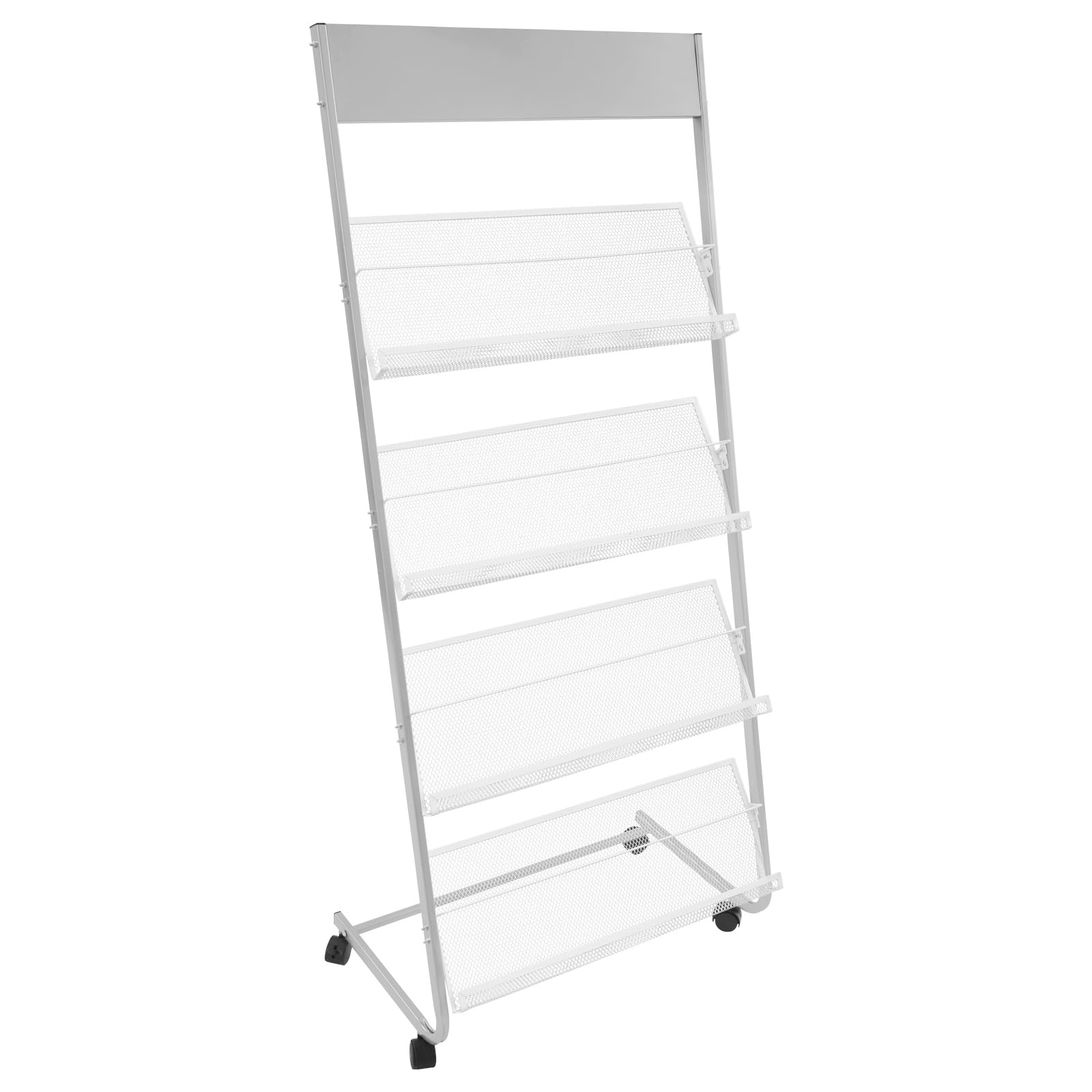 Portariviste a 4 ripiani, in argento, con ruote, per atelier, biblioteche, uffici, 63 x 36 x 148 cm