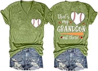 Thats My Grandson Out There Baseball Shirt Vneck Tshirt Grandma Baseball Shirts for Women