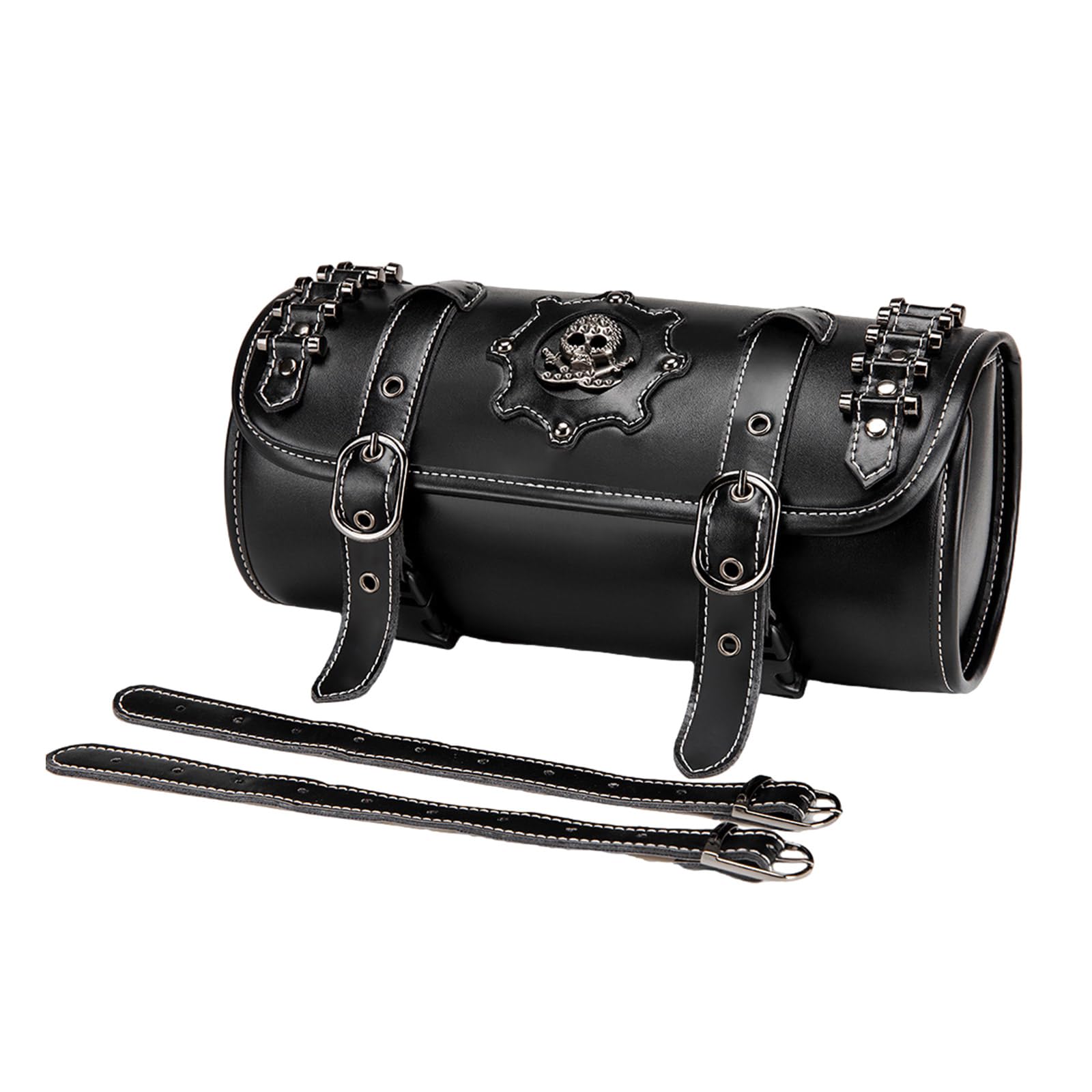 Sacoche de selle de moto Sac de rangement vintage pour outils Motif crâne en cuir PU Sacoche de fourche avant pour guidon Sacoche rétro