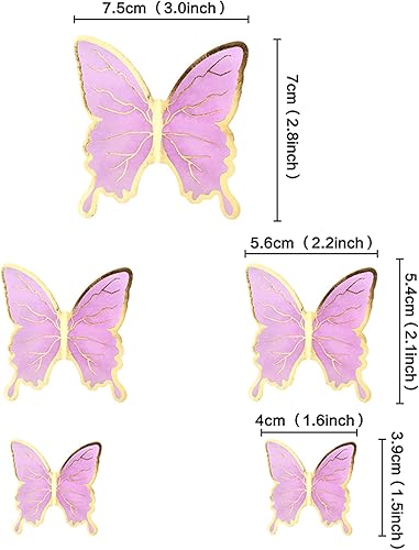 Miniatura 2 de 30 adornos de mariposa para tartas 3D moradas y doradas, decoración de pasteles de fiesta de cumpleaños, suministros para aniversario, boda, fiesta,
