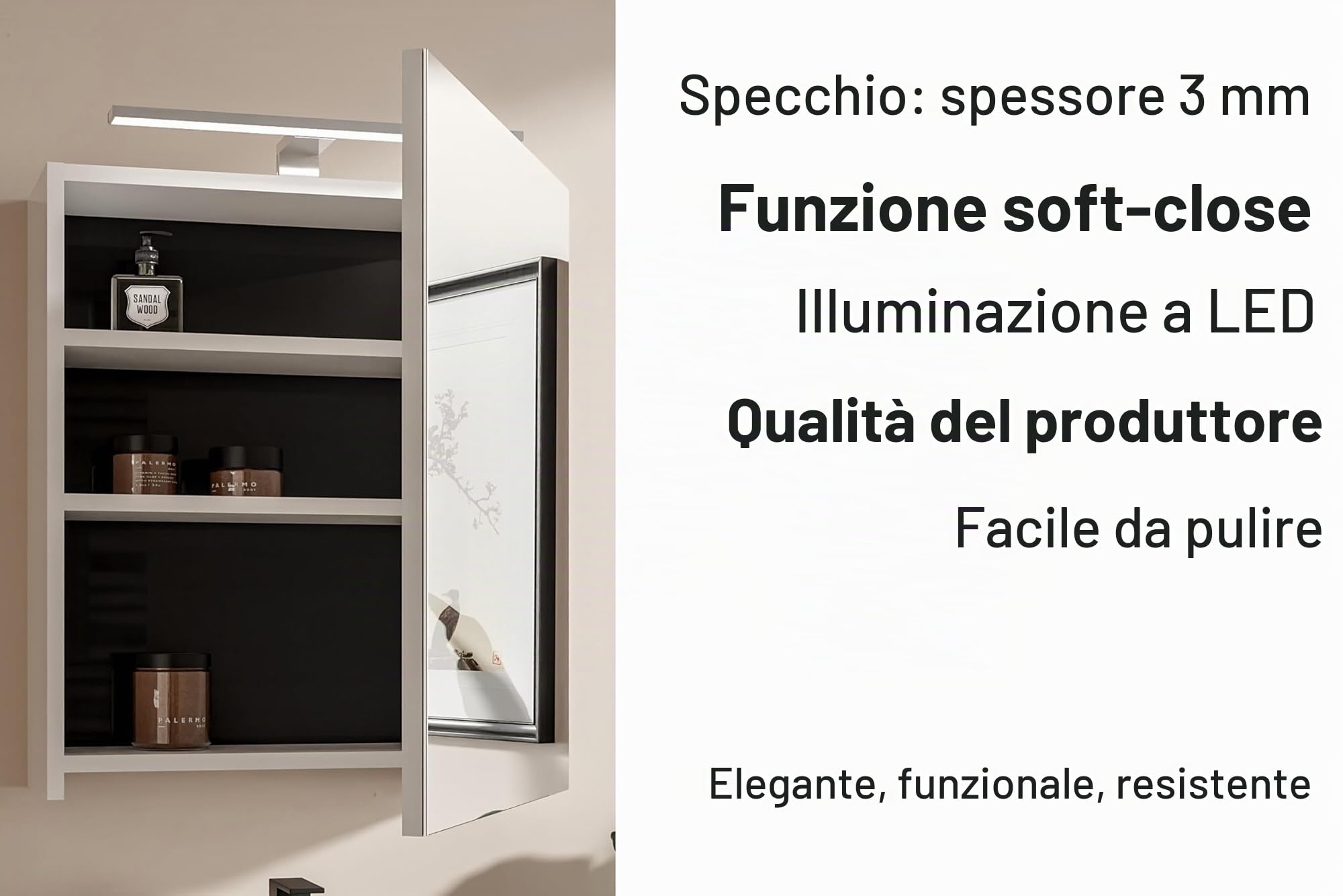 Armadietto da Bagno con Luce Bianco Opaco 50x60 cm - Specchio da Parete LED Retroilluminato - Mobile Baño - Mobiletto Bagno 3 Ripiani - IP44 Impermeabile Specchio Baño LED 4000 K