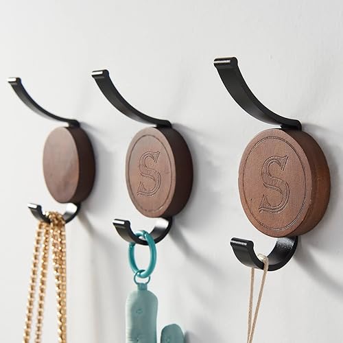 Ganchos de pared para colgar en la pared, ganchos de madera autoadhesivos, ganchos dobles de metal resistentes para colgar ropa, toallas, llaves,