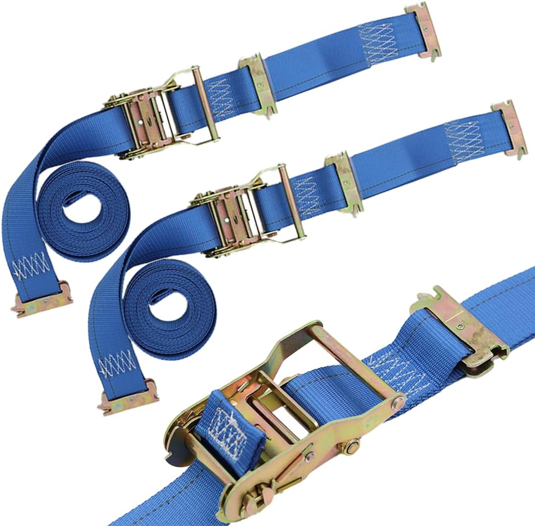 BoxerTool (2" x20') Double Fitted E-Track Ratchet Straps - 3X E Track Fitting Logistics Straps – Heavy Duty E Track Straps - 4,400lbs - 2 Pack
