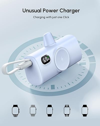 Miniatura 7 de Pequeño cargador portátil azul para iPhone Power Bank con cable USB tipo C 5000mAh 15W carga rápida mini batería externa para iPhone 1413121615 Pro