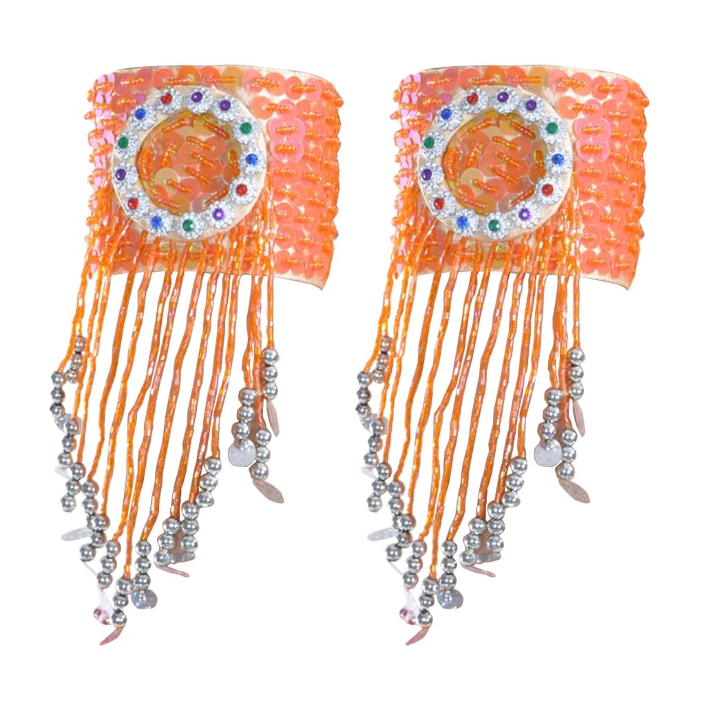 Sodeber Orange Or Sparkling Fringes Belly Dance Armband With Gold Sequins Beaded Armlet Shimmering Tassels Belly Dancing Armlet