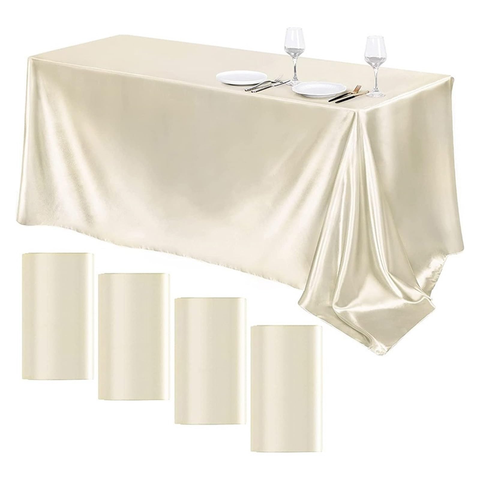 LuMOUzhou Reusable Rectangle Satin Tablecloth Satin Tablecloth Multicolor Multiple Sizes For Wedding Party Banquet Decoration(Beige,228X335CM)