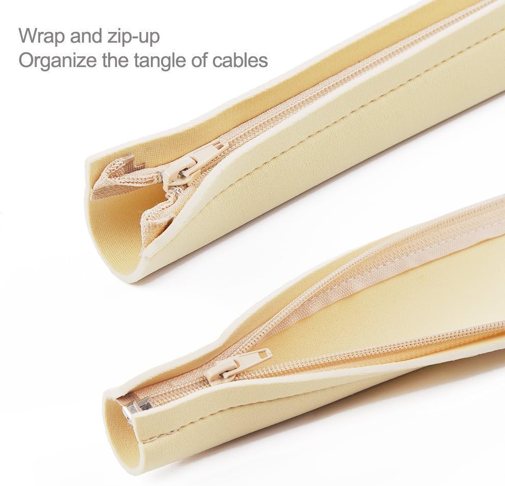 JOTO 4 Pack Cable Management Sleeve, 19-20 Inches Cord Organizer System with Zipper for TV Computer Office Home Entertainment, Flexible Cable Sleeve Wrap Cover Wire Hider System -Beige