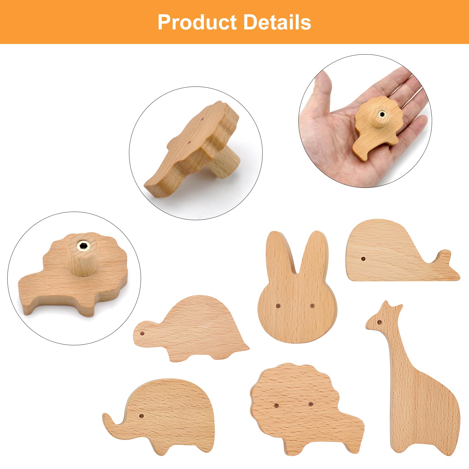 Pomelli per mobili in legno a forma di animale BRISKORE Confezione da 6