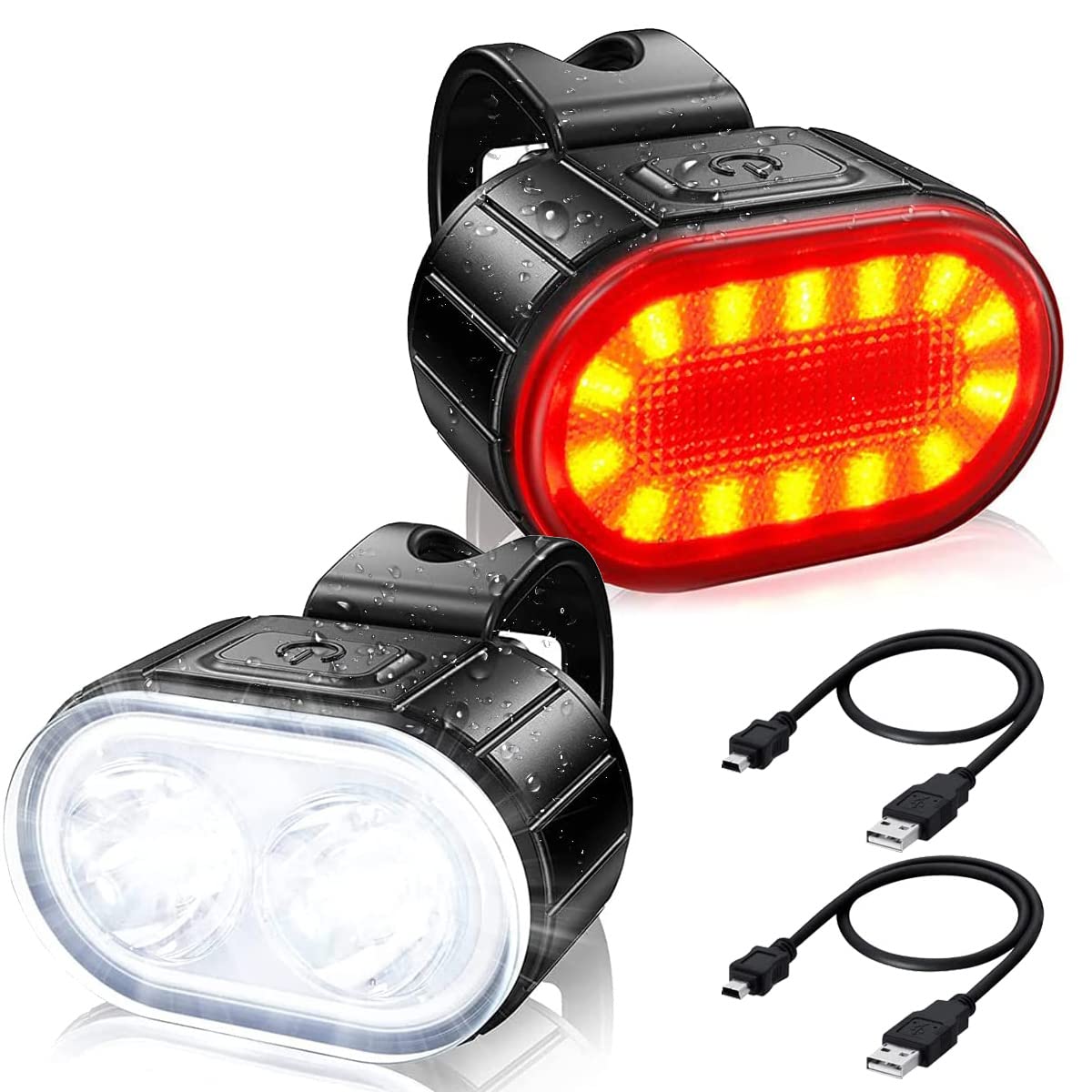 Bike Light for Night Riding - USB Rechargeable Bike Lights Front and Back LED Rear Taillight, 350 Lumen Super Bright Bicycle Lights，Waterproof
