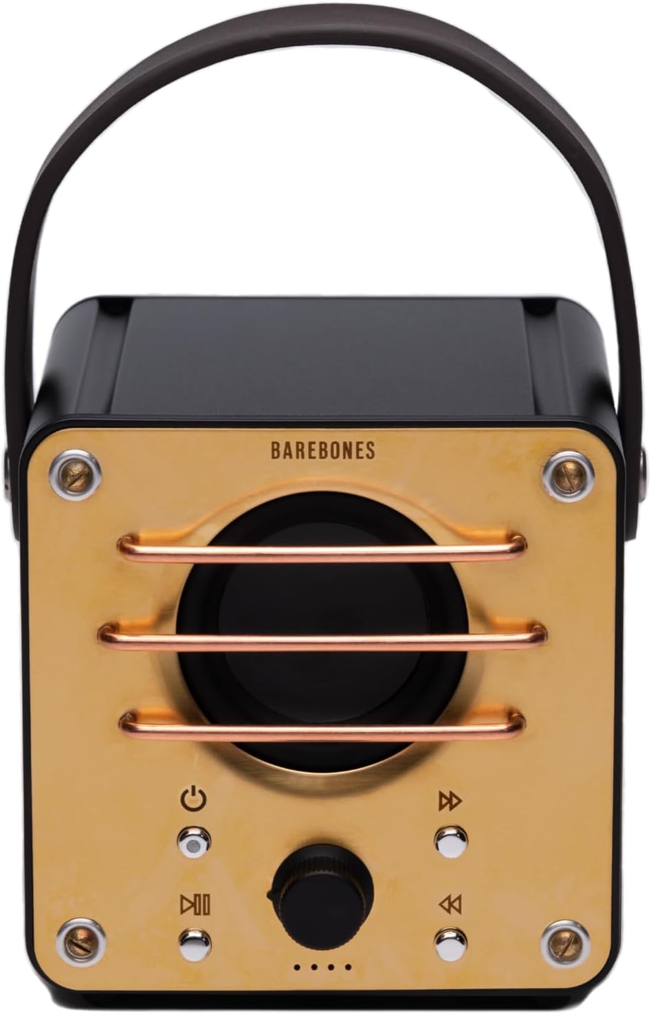 Barebones Block Tower Speaker – Vintage Brass & Copper Wireless Bluetooth Speaker with 20+ Hour Battery Life, Leather Strap for Portability – Ideal for Outdoor Adventures and Home Use