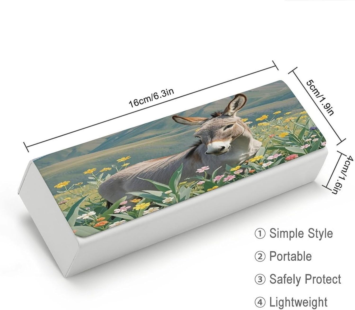 Donkey And Flower Eyeglasses Case Hard Shell for Men Women PU Leather Eyeglass Cover Fashionable Travel Sunglasses Cases Portable Reading Glasses Cover with Cleaning Cloth image 2