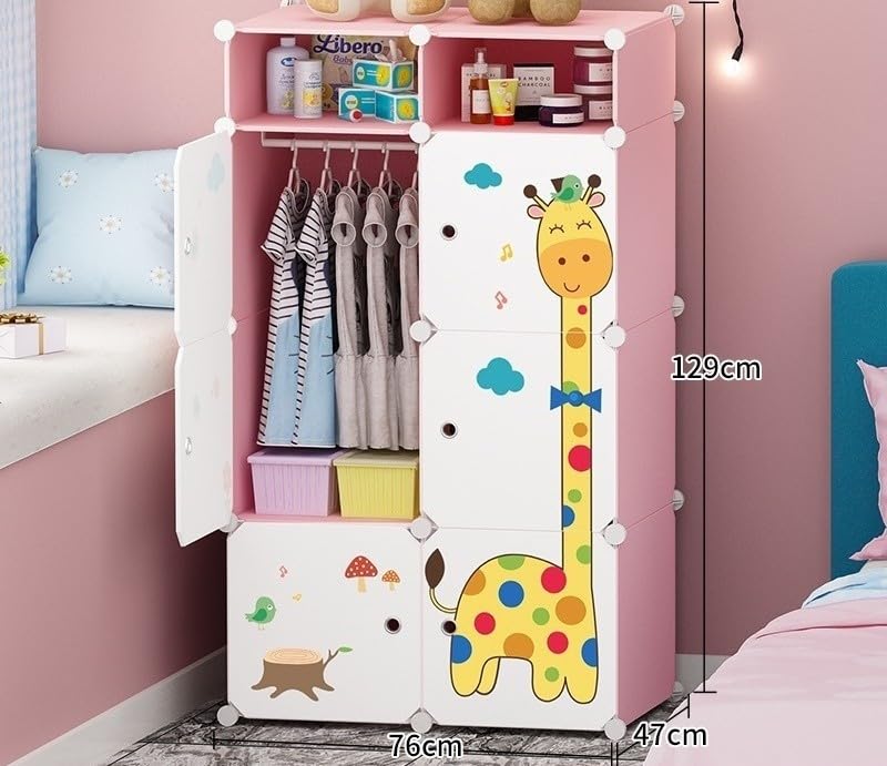 Image of Sunderlook Plastic Wardrobe for Kids Clothes - Collapsible Wardrobe, Easy to Use Anti-Skid & Non-Slip Effective Professional Foldable Plastic Cupboard for Kids, Home (Pink-P5, 6 Door)
