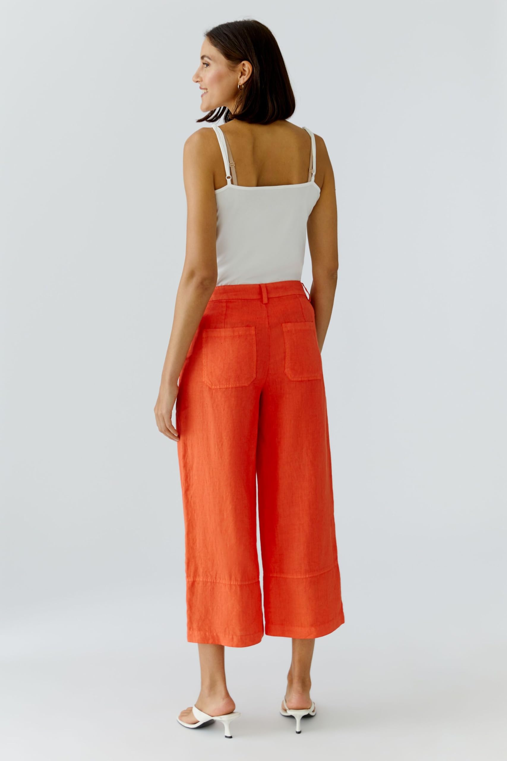 Oui Damen Leinen Hose Straight fit Uni