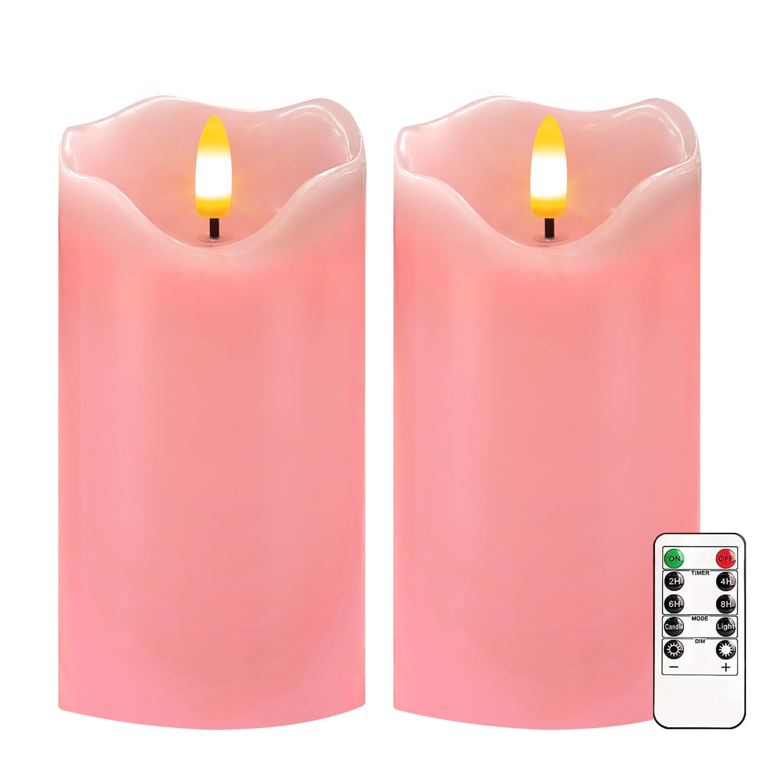 Aveki Girls Pink Flameless Candle Light, Set Of 2 6"X3" Flickering Christmas Flameless Candles With Remote & Timer, Dimmable Real Wax Pillar Candles Battery Operated, Decor For Home Xmas (Pink)