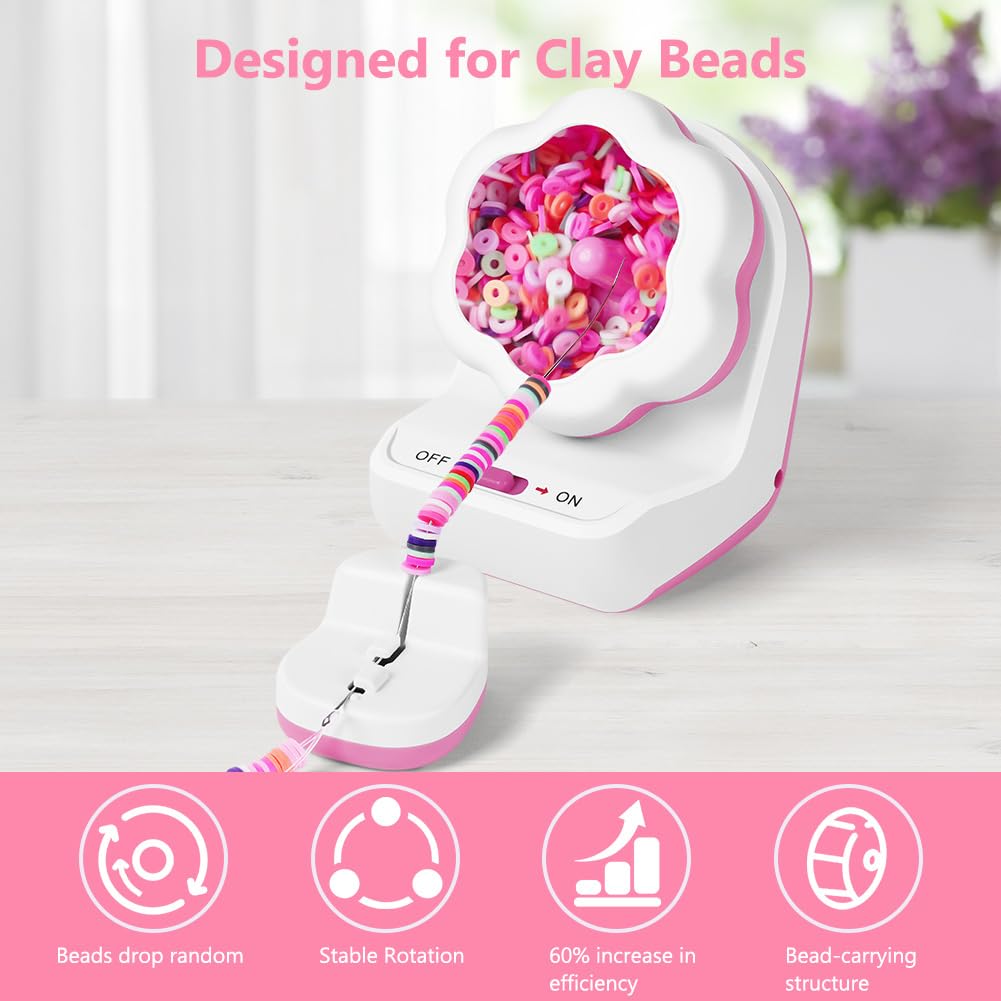 Machine à Enfiler Les Perles électrique - Bol Tournant Automatique - Pour Perles D'argile Et Bijoux DIY - Rose - 9
