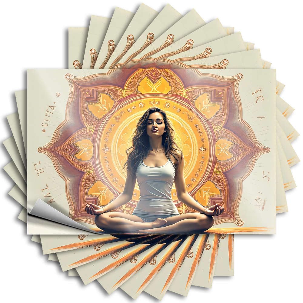 Fzfn Colour Quote Beauty Room Decor Durable Vinyl - A Woman Meditates In Front Of An Ornate, Glowing Mandala. Bottle For Friends Use(12X18cm)