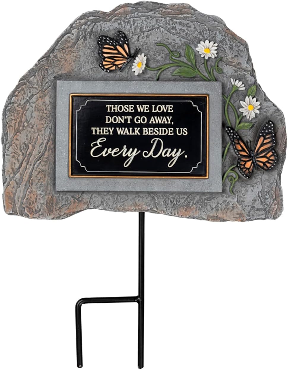 Carson 14" 'Walk Beside Us' Memorial Garden Stone with Stake- Memorial Stone- Bereavement Gift- Cemetery Decor- Garden Decor- Monarch Butterflies- Daisies- Memorial Decor- Personal Loss- Remembrance