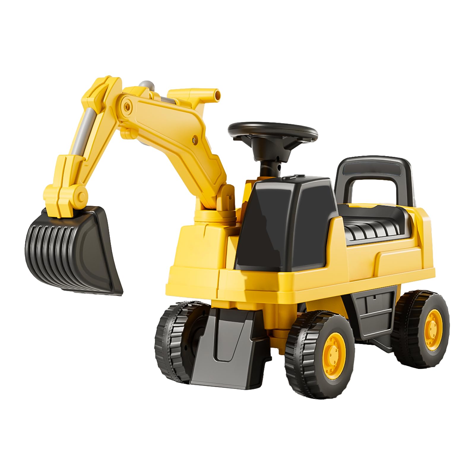 Tritina Excavadora Gigante para Cabalgar para Niño Amarillo, Estructura Anti-Basculación, Asiento con Almacenamiento, Brazo de Pelleadora Móvil, Neumáticos Antideslizantes, Adecuado de 1 a 4 años