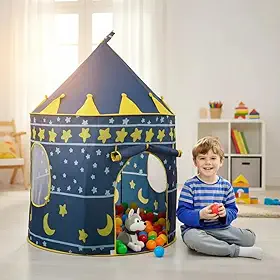 Barraca Infantil Cabana Infantil Menina E Menino Tenda Cabaninha Dobravel Castelo Das Princesas E Príncipes [ K-SELL IMPORTS ] (Azul)