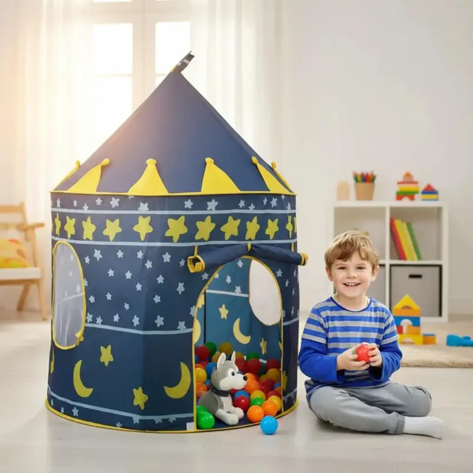 Barraca Infantil Cabana Infantil Menina E Menino Tenda Cabaninha Dobravel Castelo Das Princesas E Príncipes [ K-SELL IMPORTS ] (Azul)