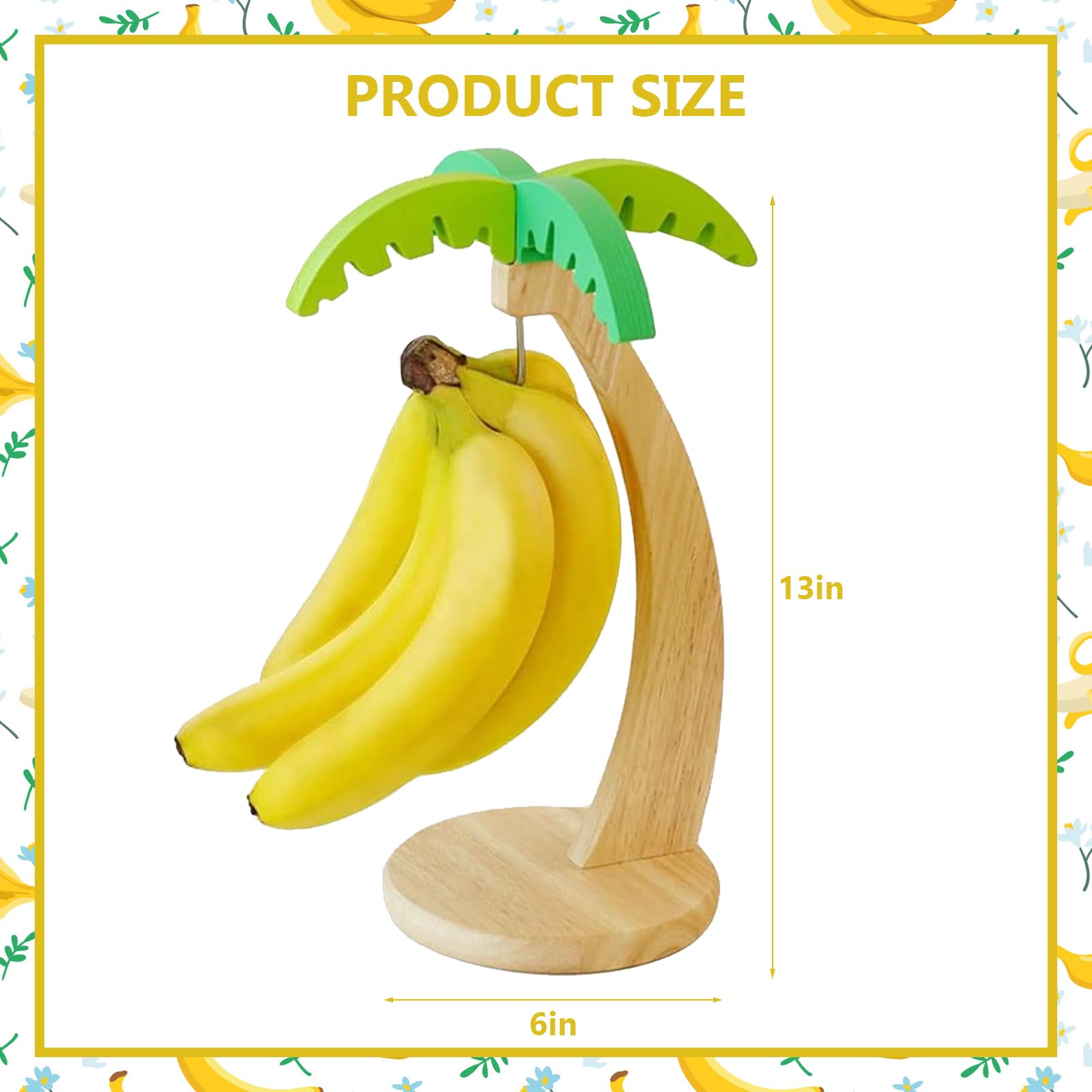Porte-Banane Bois Hévéa Avec Crochet - Support Suspension Bananes Fraîches Flatro