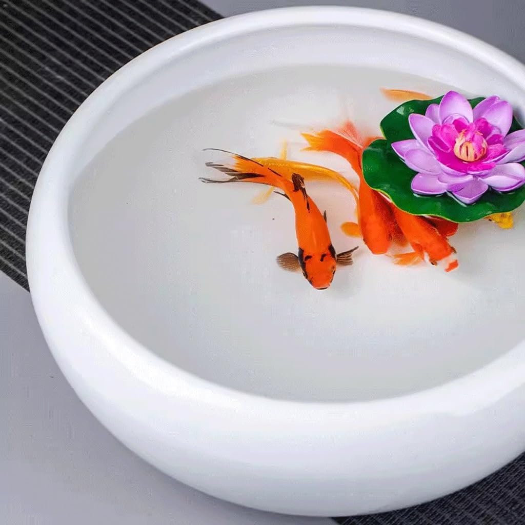 Fish Bowls Hydroponic Plant Container Pure White Ceramic Fish Tank Living Room Desktop Fish Tank Water Lily Tank Bowl Lotus Basin Turtle Tank Narcissus Porcelain Basin Aquarium Entry Fish Tank ( Size