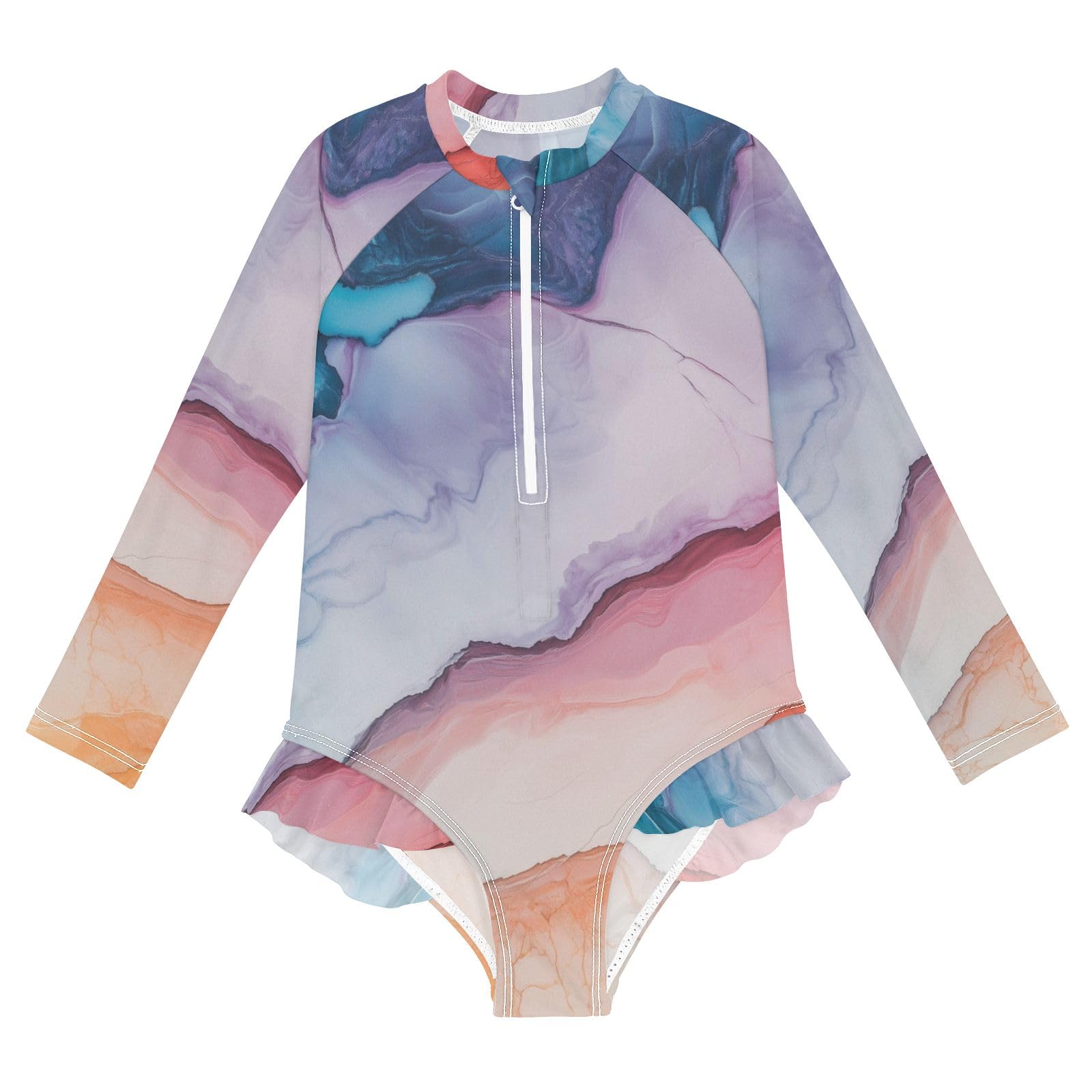 ALAZA Toddler Swimsuit Girl Bathing Suit Swimwear Rash Guard Marble Gradient Long Sleeve 3T