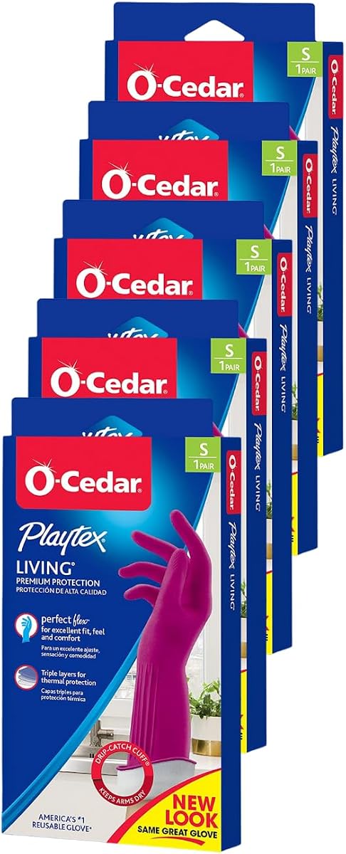 Living Reuseable Rubber Cleaning Gloves (Small, 5 Pairs), Premium Protection Reusable Household Gloves