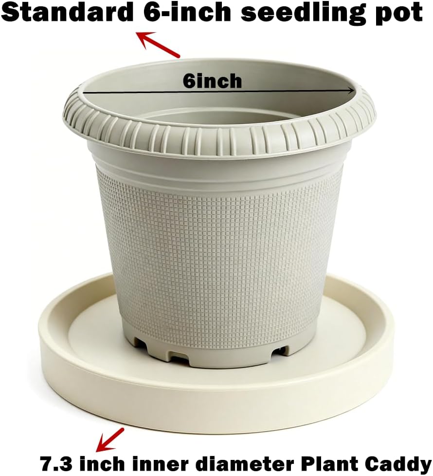 8.9 inch Plant Caddy with Wheels 2Pack Gray+Light Gray Small Mobile Plant Stand with Hidden Wheels,Round Flower Pots Trolley for Indoor Outdoor (8.9 inch)