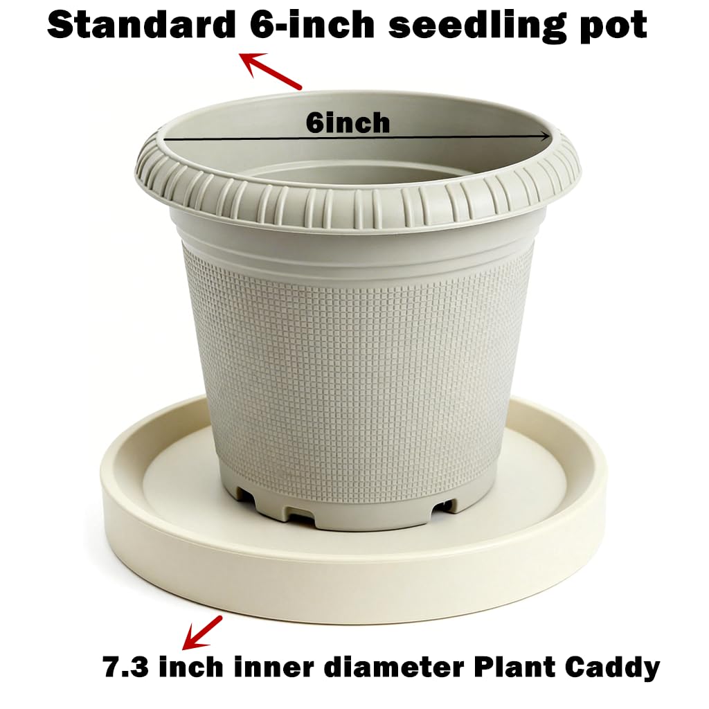 Lot de 2 Supports sur roulettes pour Plantes, Chariot Rond à Roues Cachées, Plateau Mobile pour Pot de Fleur Intérieur,Diamètre intérieur 18,5 cm, Capacité 50 kg, Gris + Gris Clair
