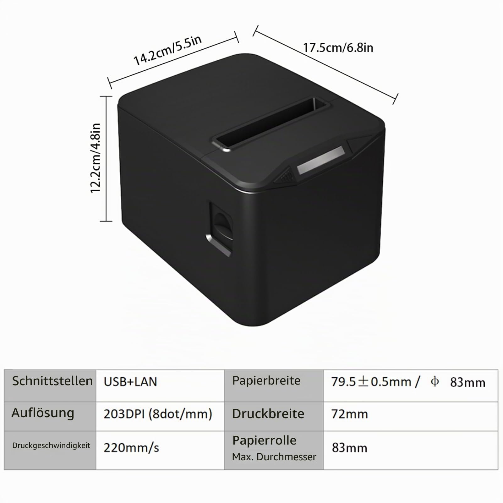 Bisofice Bondrucker 80mm, Belegdrucker Thermodrucker, USB+LAN, 220mm/s Quittungsdrucker mit ESC/POS-Befehl für Restaurants, Supermärkte, Handel
