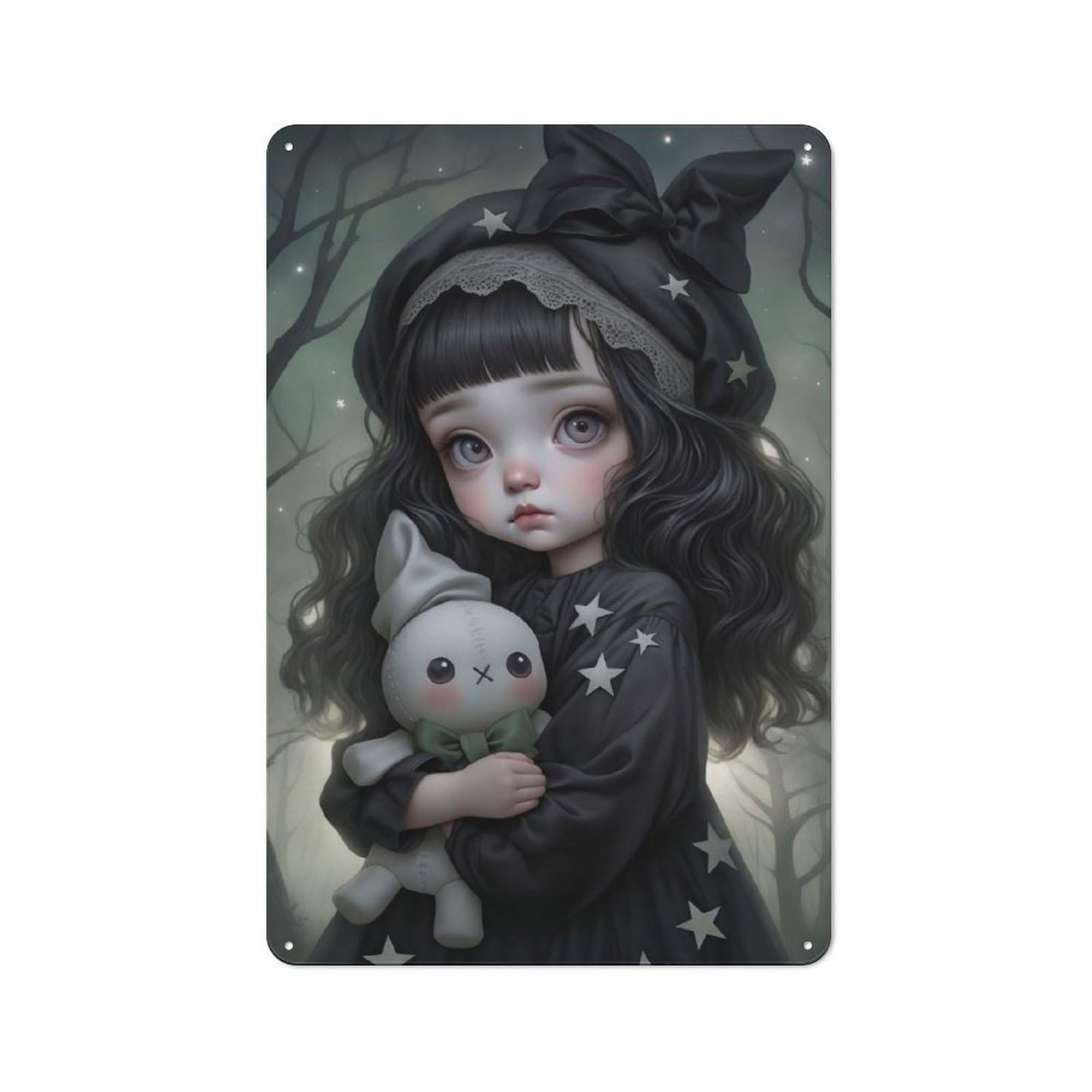Retro Metal Wall Sign 30x20cm with Little Witch for Hallway Wall, Gift for Wall Display Collectors during The Christmas Season