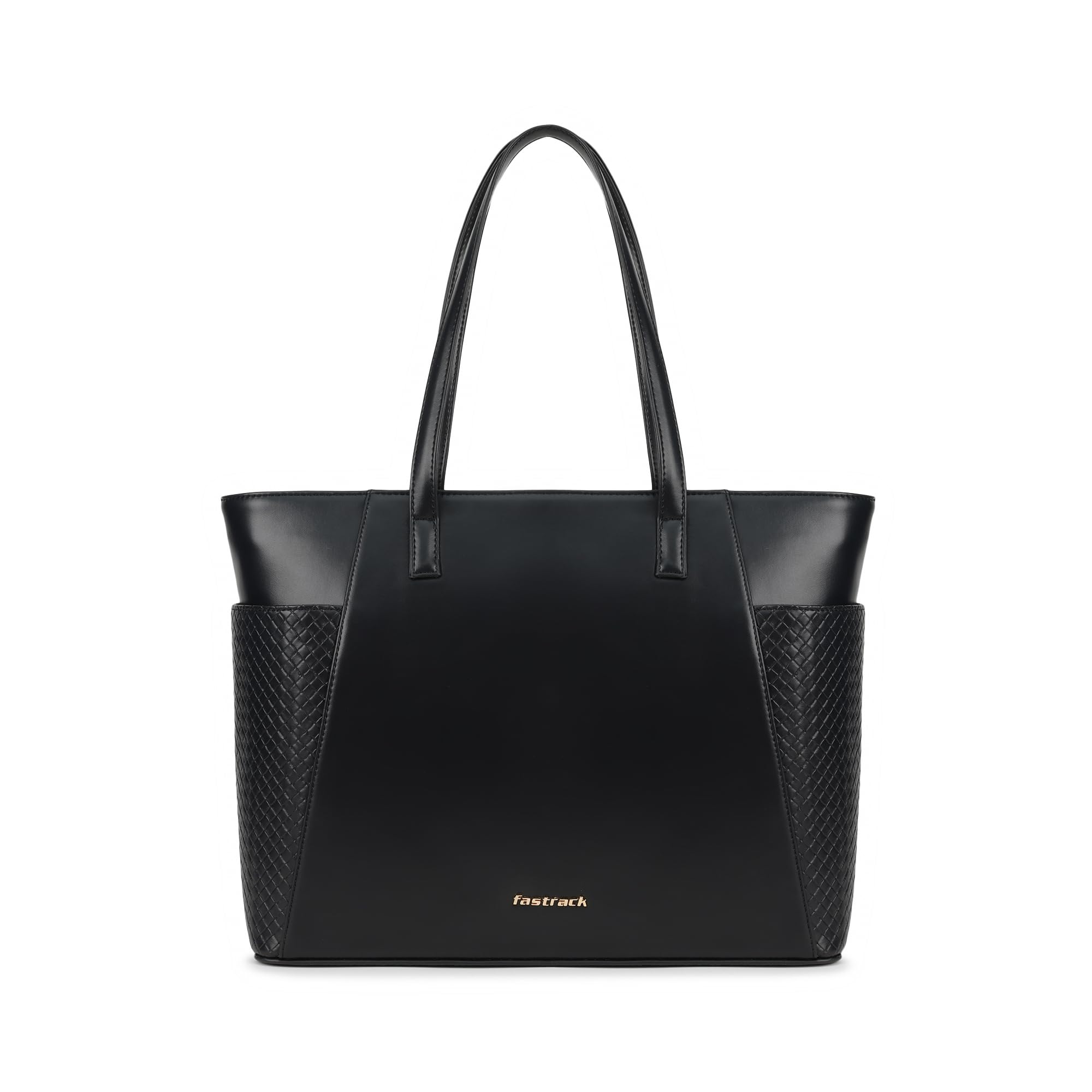 fastrack Gridlock Tote | Woven Faux-Leather Women's Handbag | Laptop Tote with Textured Side Pockets & Gold Hardware-picture-11