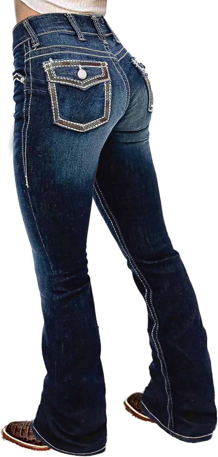 Flamingals Butt Lifting Bootcut Jeans Stretchy Casual Fall Winter Trendy Flare Leg Jeans for Women