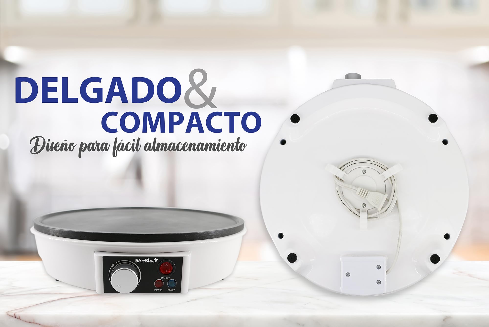 StarBlue Máquina Eléctrica Para Hacer Crepes Y Tortitas De 30,5 Cm, Con Libro Electrónico De Recetas Y Espátula De Madera, Ca 220-240 V, 50/60 Hz Y 1000 W, Enchufe Del Reino Unido Y Adaptador Europeo