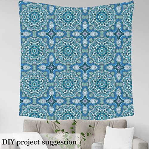 Boho Mandala Fabric by The Yard,Bohemian Exotic Floral Upholstery Fabric for Chairs Sofa,Exotic Tribal Outdoor Fabric Waterproof,Fabric,2 Yards,(L184*W150cm) Blue Teal - Image 3