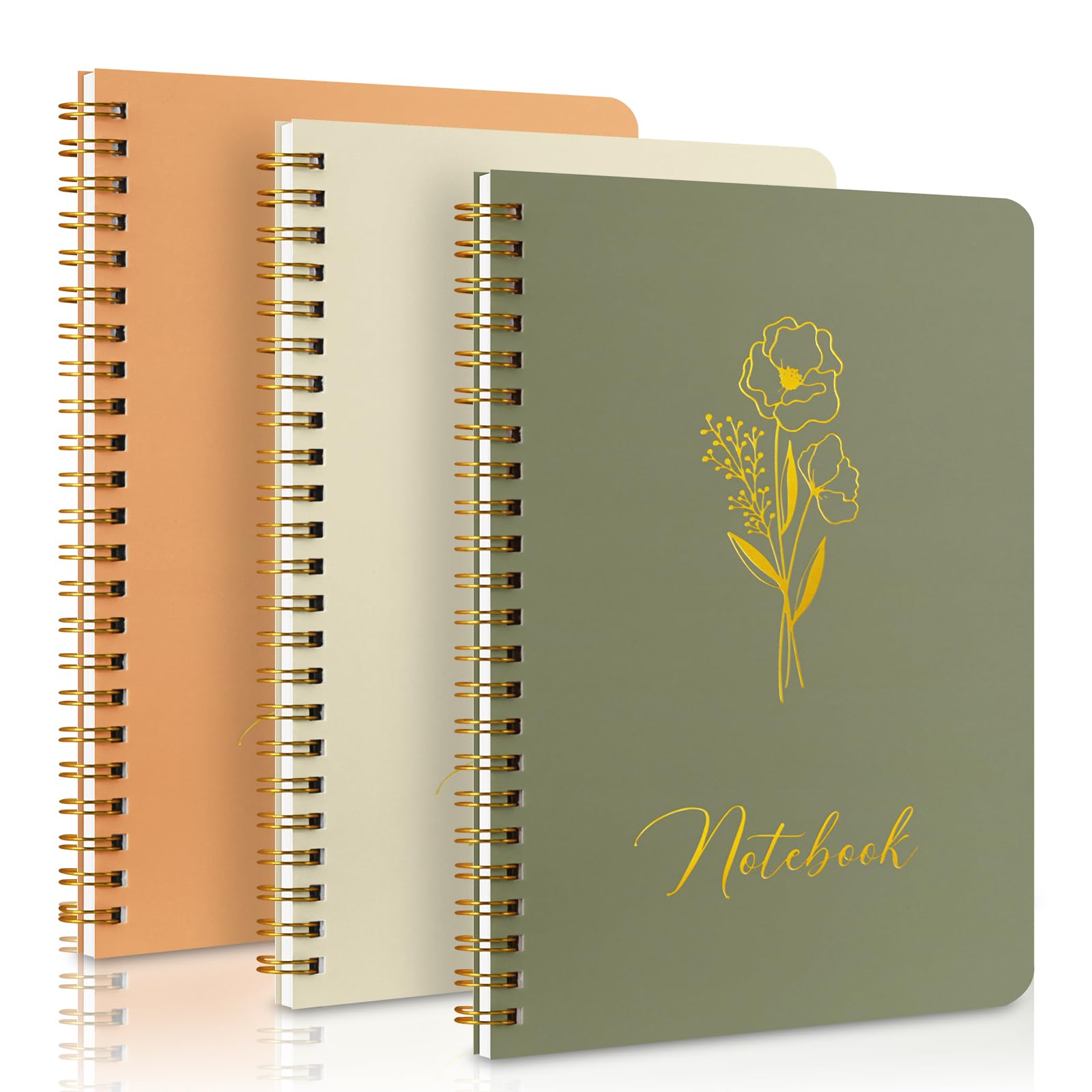Lanpn 3 Pack Small Aesthetic Spiral Notebooks Journals for Women, 5.5 x 8 College Ruled Cute Notebook with Pocket, A5 Lined Spiral Notebook for Note
