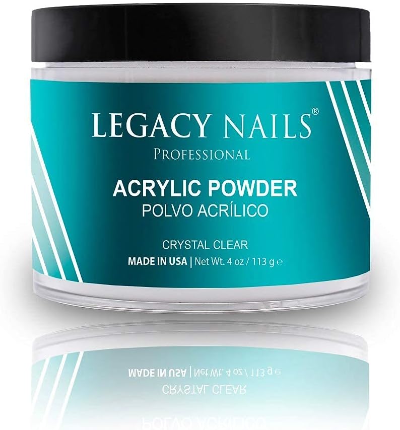 LEGACY NAILSProfessional Crystal Clear Acrylic Powder, Net Wt. 4 oz. - Mix With Glitter, Pigment and Create Custom Acrylic Nail Extension Colors