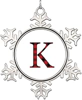 Vista 17 de Adornos de Navidad con letras rojas y negras a cuadros 2022, adornos de copo de nieve, monograma, letra J con inicial, adorno para decoración