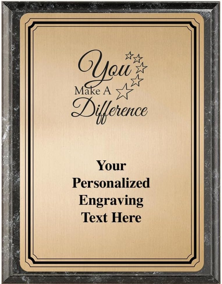 Crown Awards You Make A Difference Plaque Award, 6x8 Personalized Gold Recognition Metal Trophy On Black Marble Plaque with Custom Engraving Prime